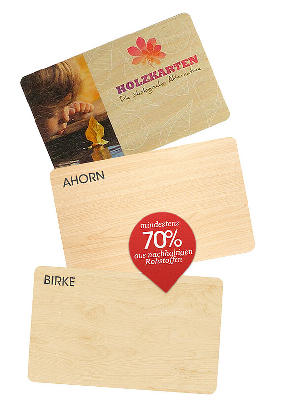 Holzkarten im Kreditkartenformat Holzarten
